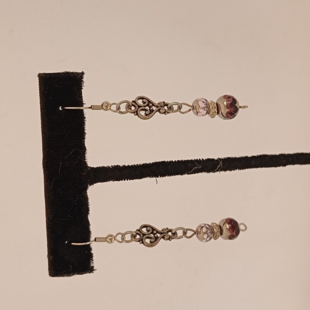 Hand Crafted Silver and Purple Dangle Earrings Casual Everyday Gift Bohemian Fun